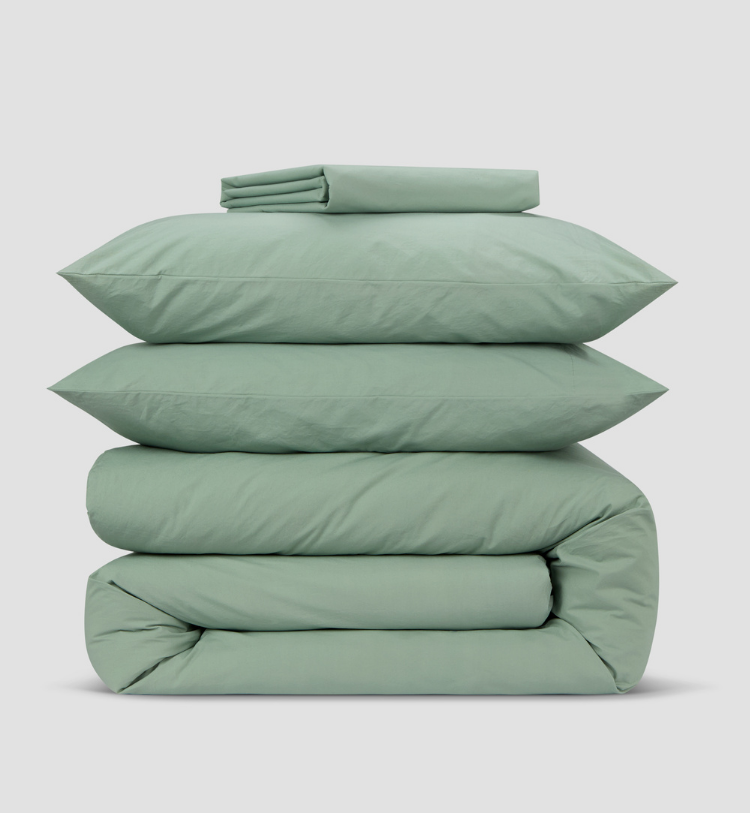 Mellow Green Washed Cotton Percale Duvet Cover