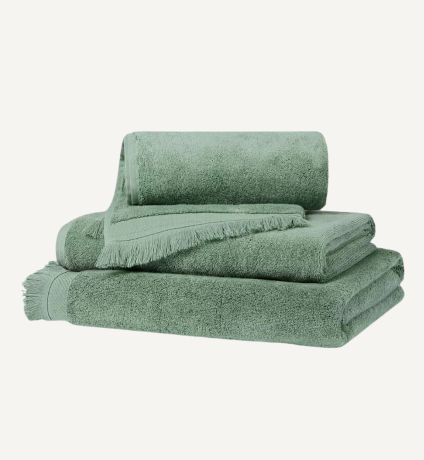 Moss Green Fringe Edge Cotton Towels