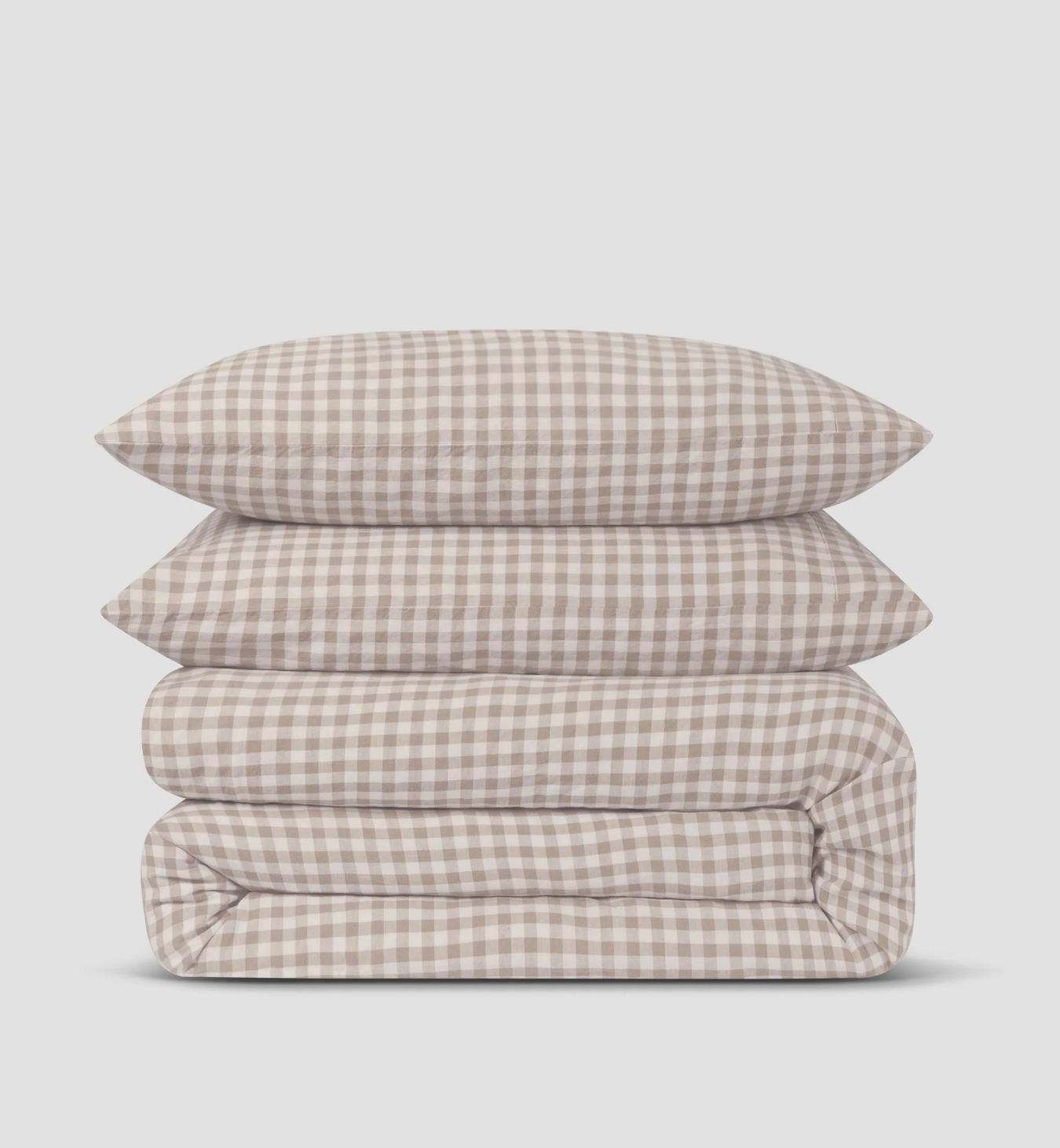 Mushroom Gingham Linen Blend Duvet Cover