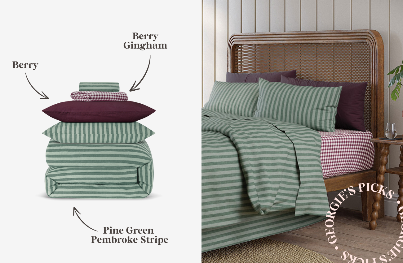 Pine Green Pembroke Stripe Linen Blend Duvet Cover