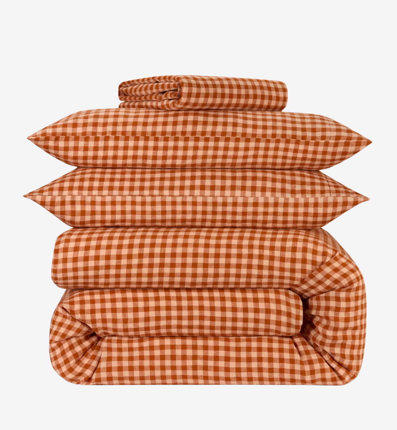 Cinnamon & Peach Colour Drenched Gingham Linen Blend Duvet Cover 
