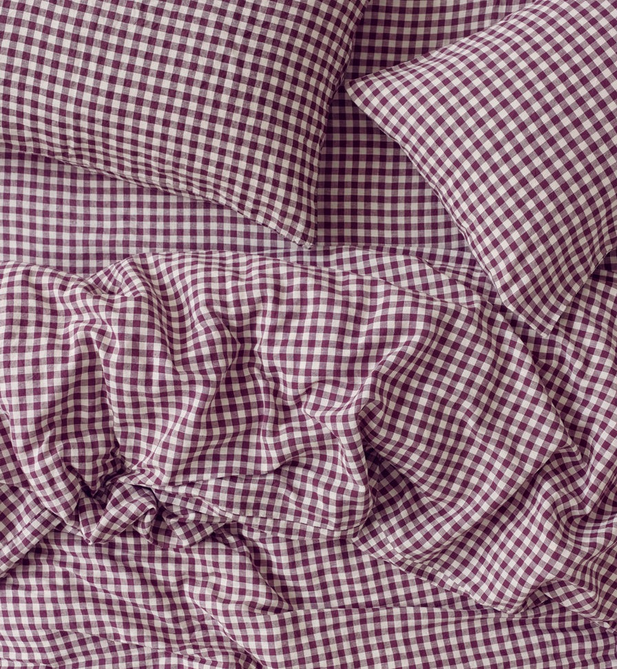 Berry Gingham Linen Duvet Cover