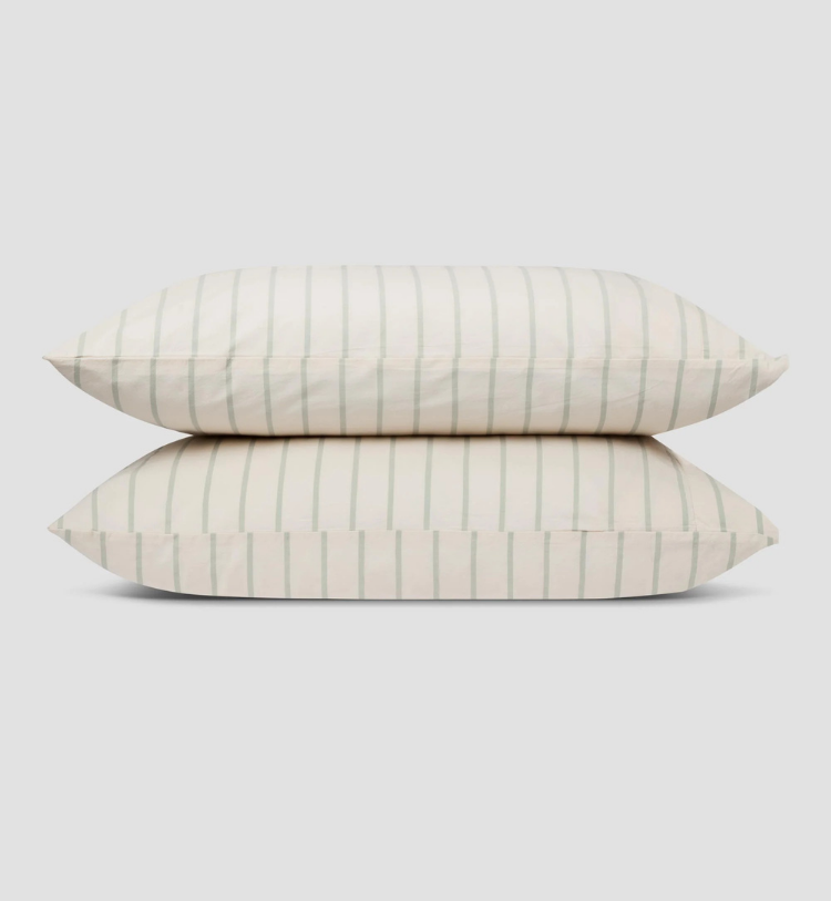 Mellow Green Slumber Stripe Cotton Pillowcases (Pair)