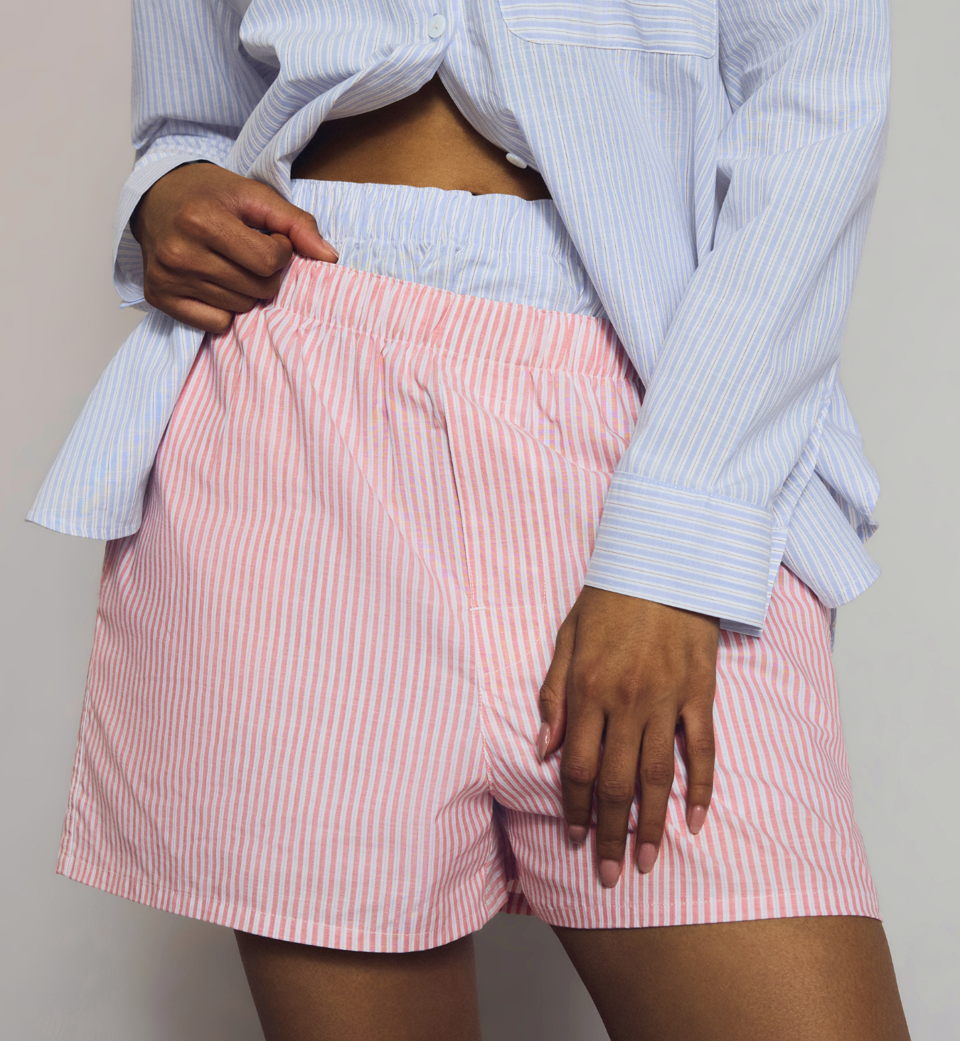 Dusty Pink Boyfriend Stripe Shorts Set