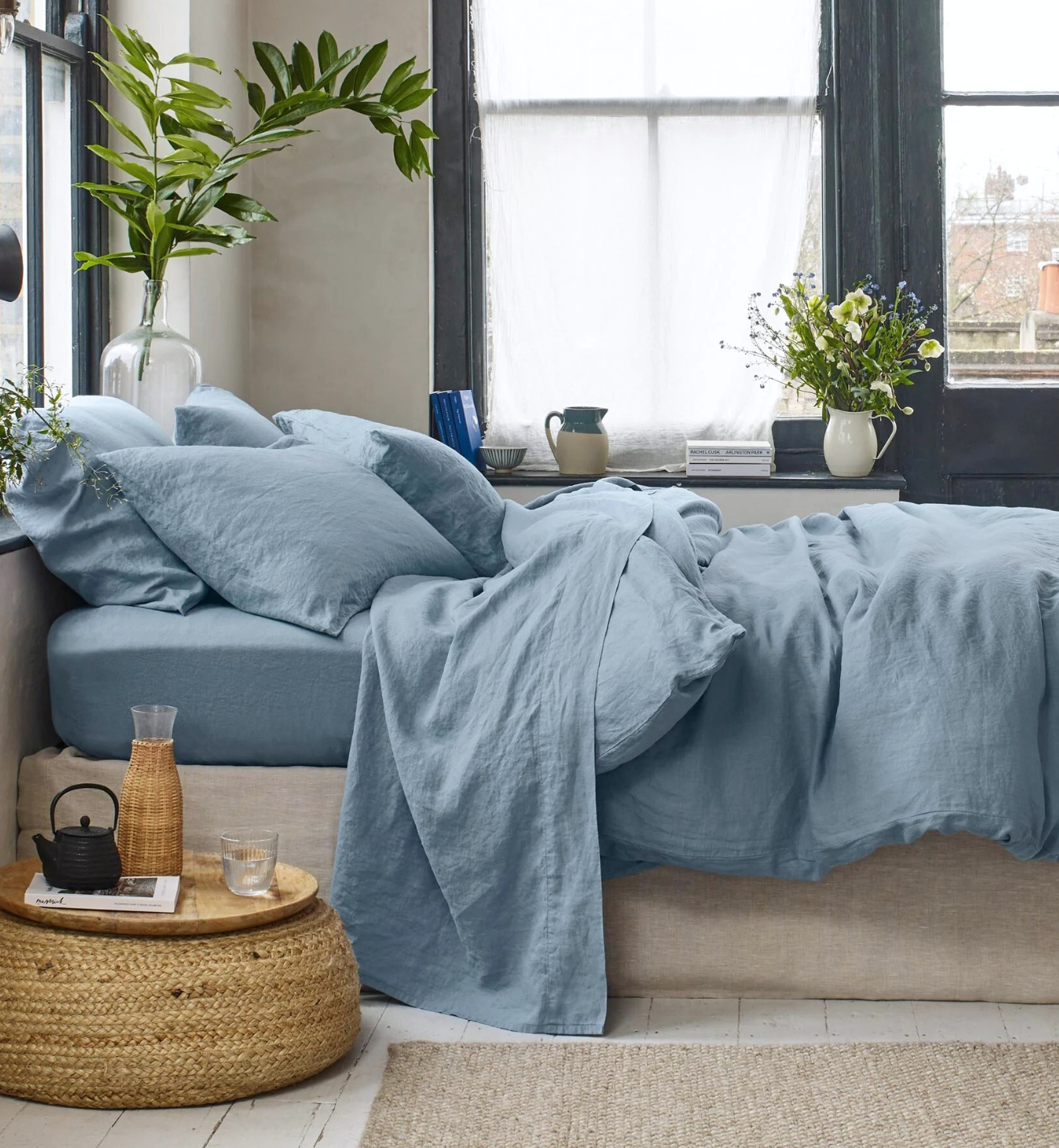 Dusk Blue linen bedding bundle