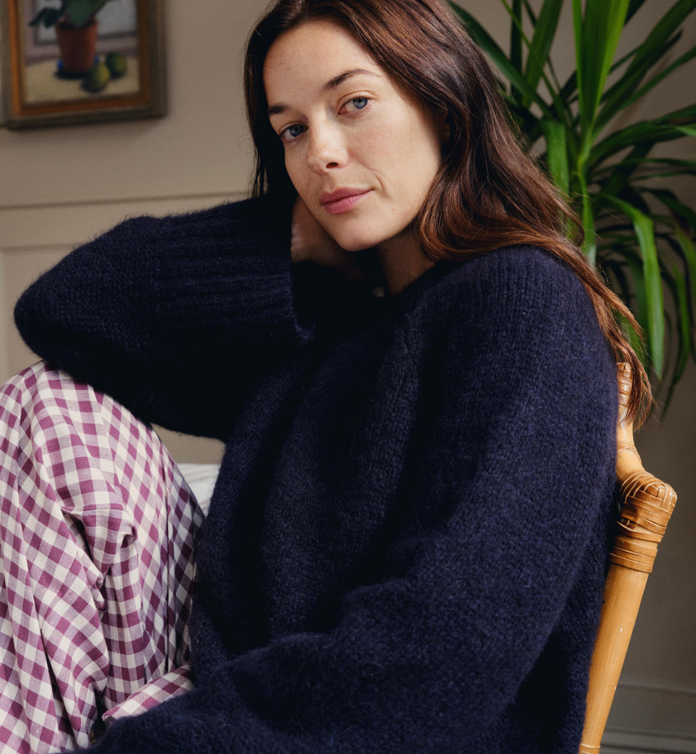 Berry Gingham Linen Blend Pyjama Trouser Set