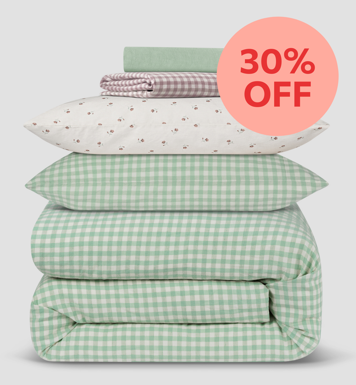 Sage Green Gingham Linen Blend Duvet Cover