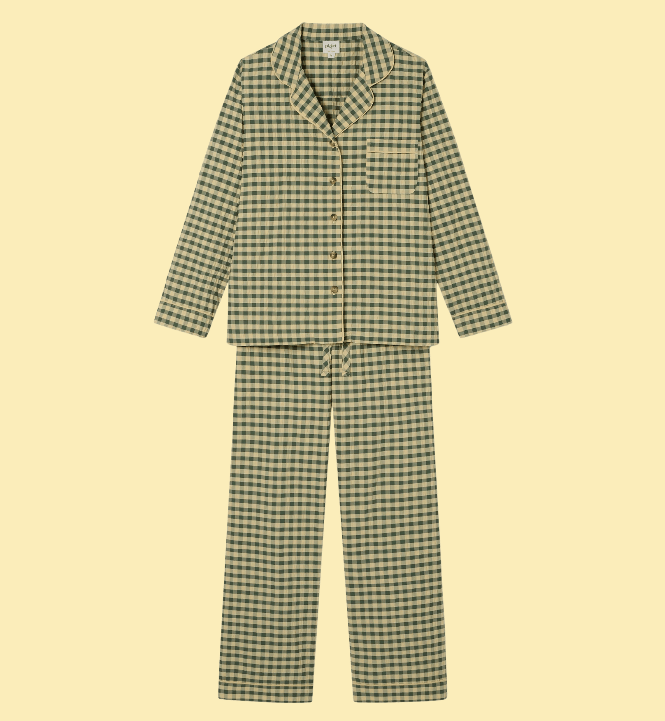 Elm Green & Butter Yellow Gingham Cotton Trouser Set