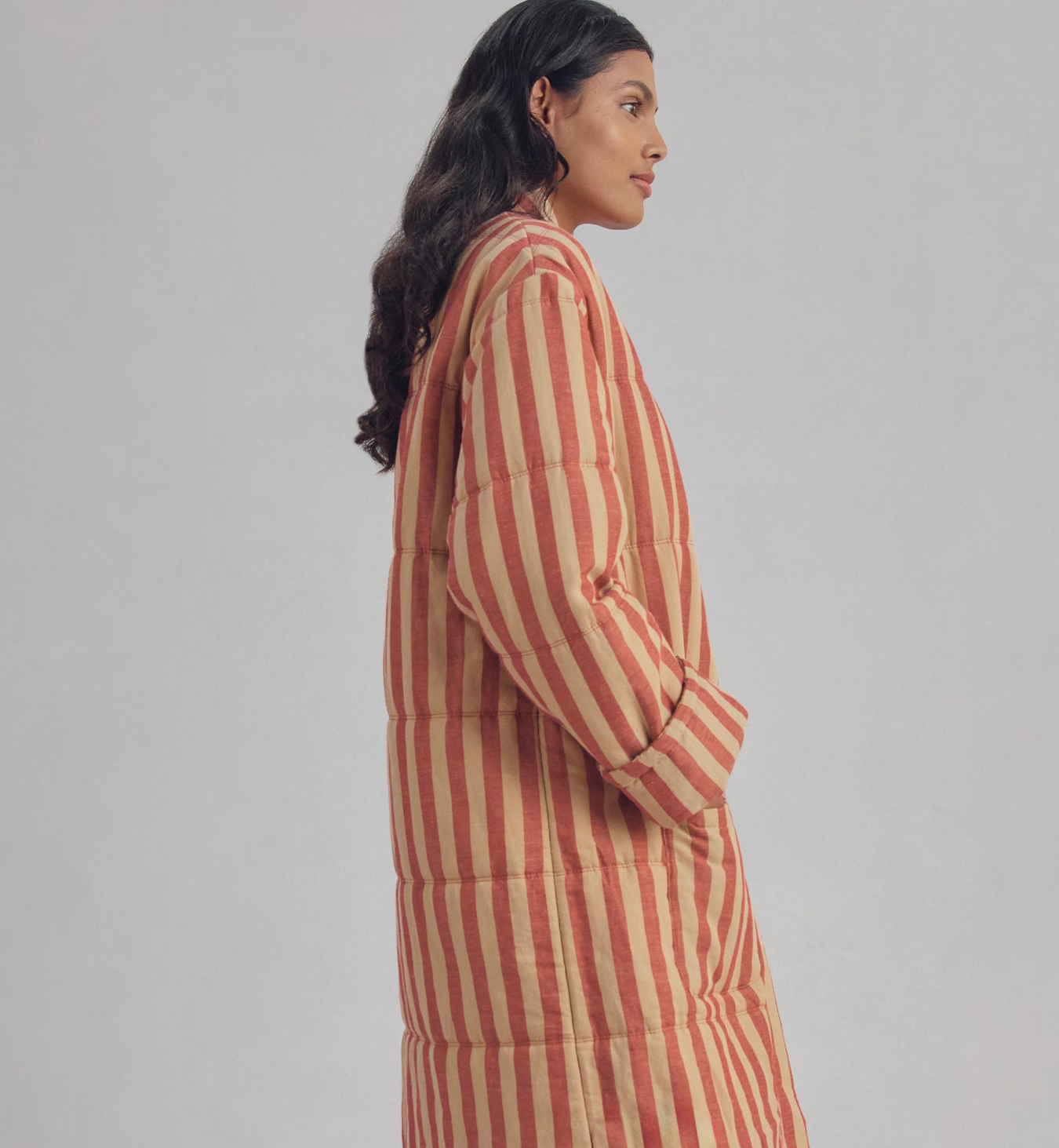 Sandstone Red Pembroke Stripe Linen Blend Housecoat