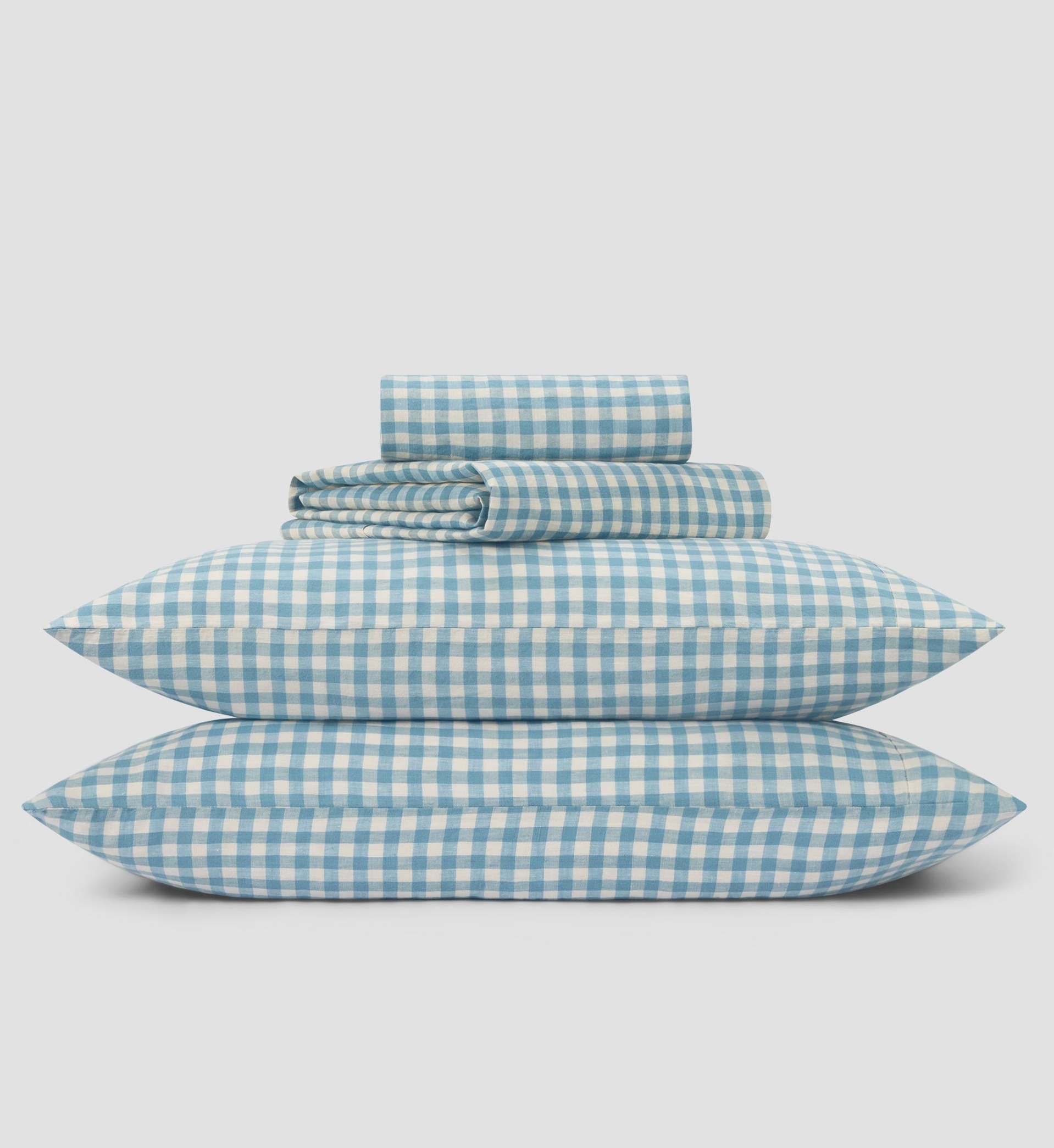 Warm Blue Gingham Linen Blend Sheet Set