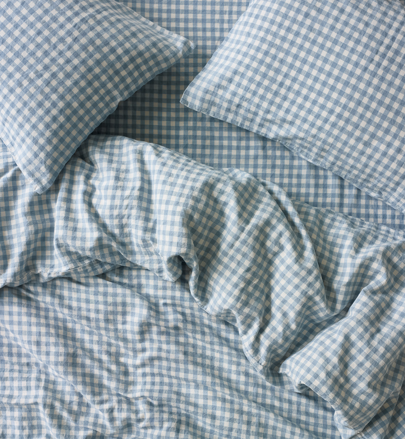 Warm Blue Gingham 100% Linen Duvet Cover