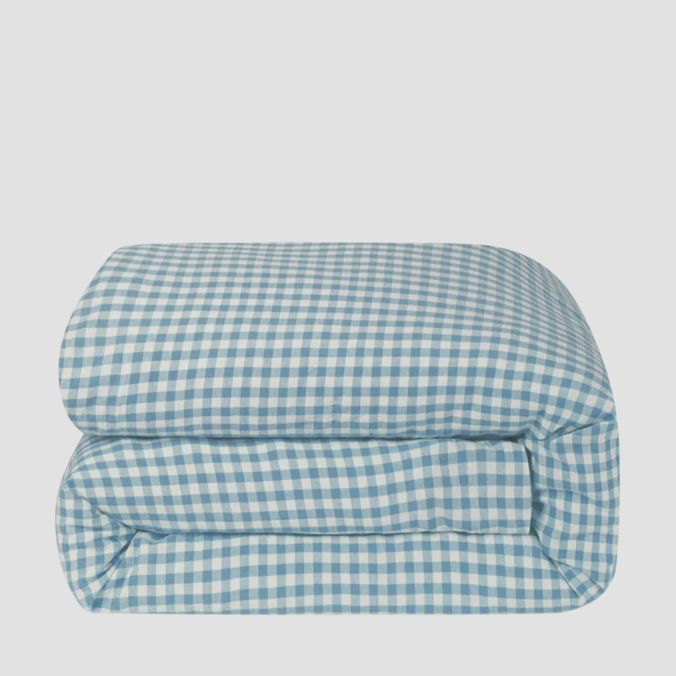 Warm Blue Gingham Linen Blend Duvet Cover