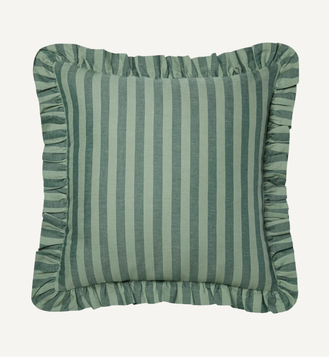 Pine Green Pembroke Stripe Frill Linen Blend Filled Cushion