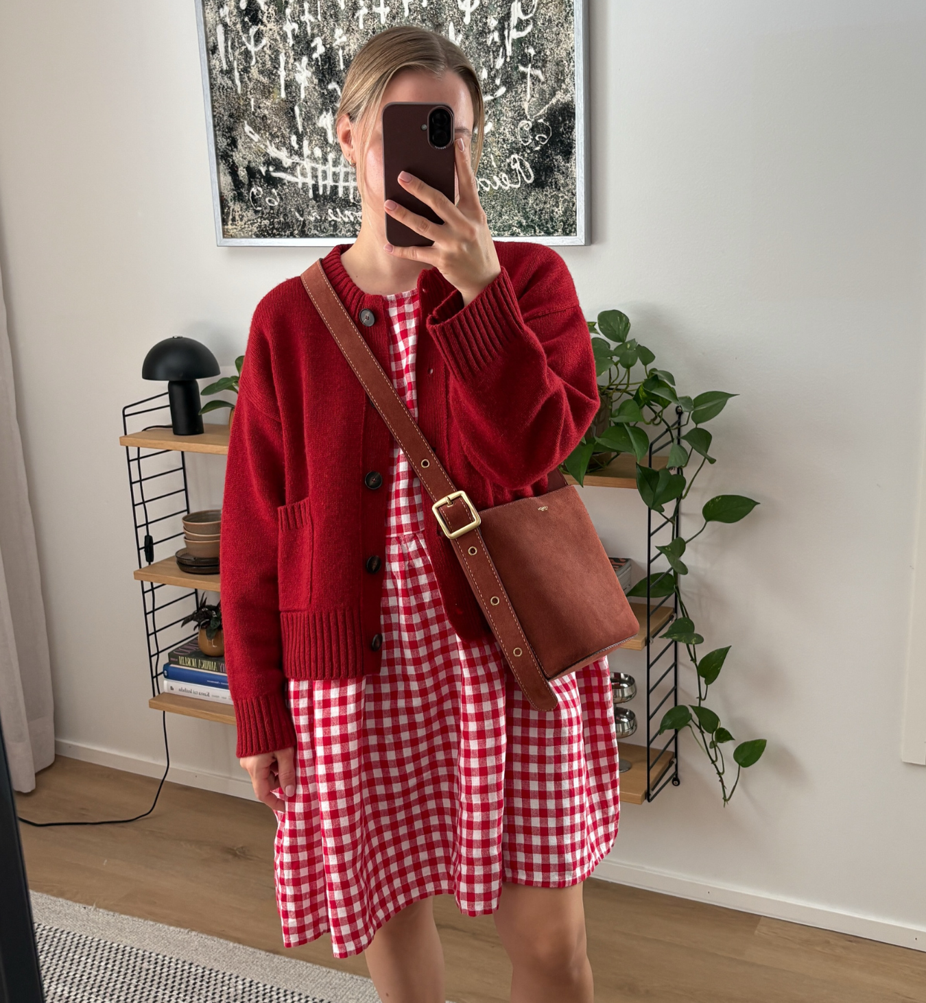 Red Crew Neck Wool Cardigan