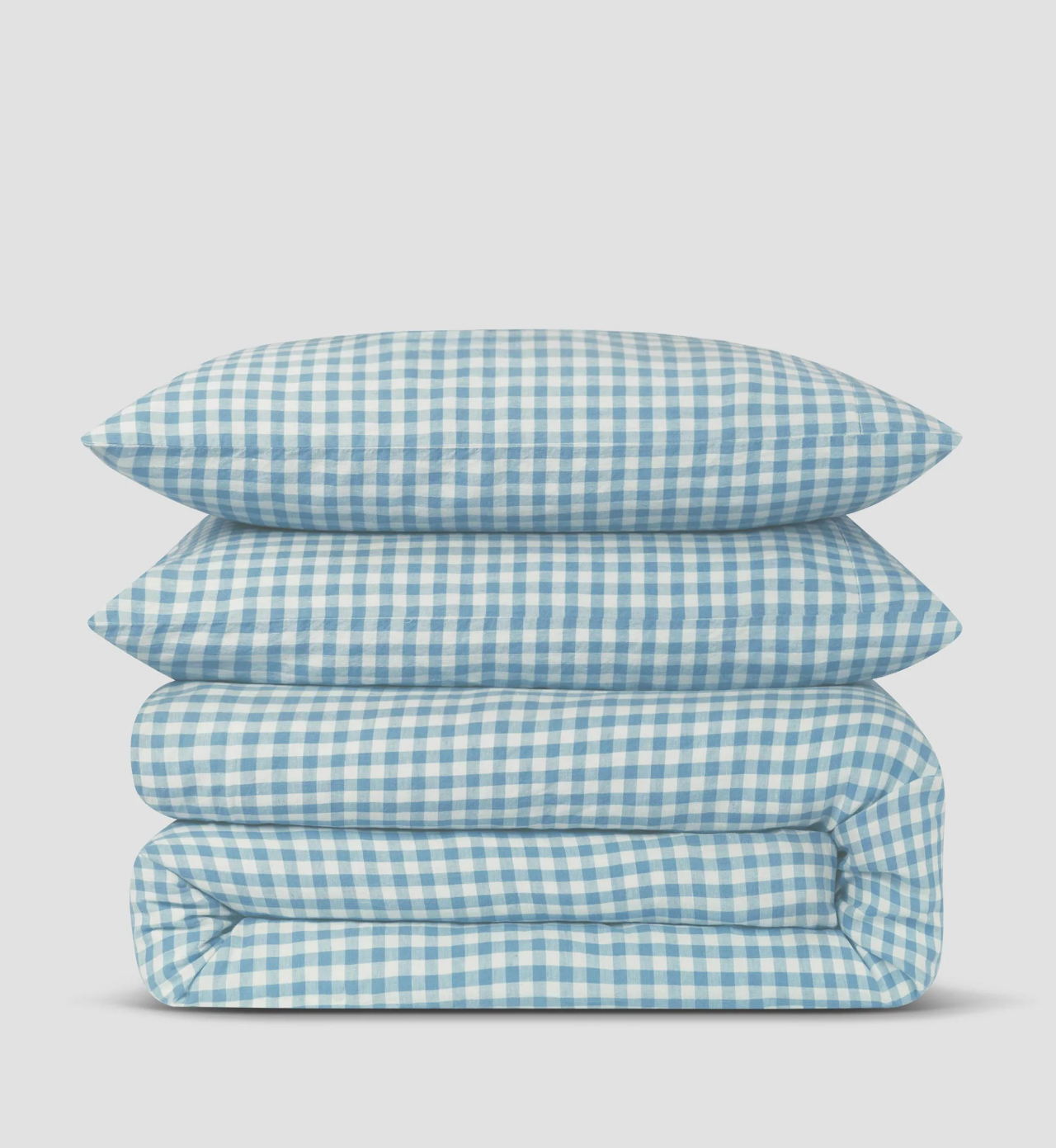 Warm Blue Gingham Linen Blend Duvet Cover