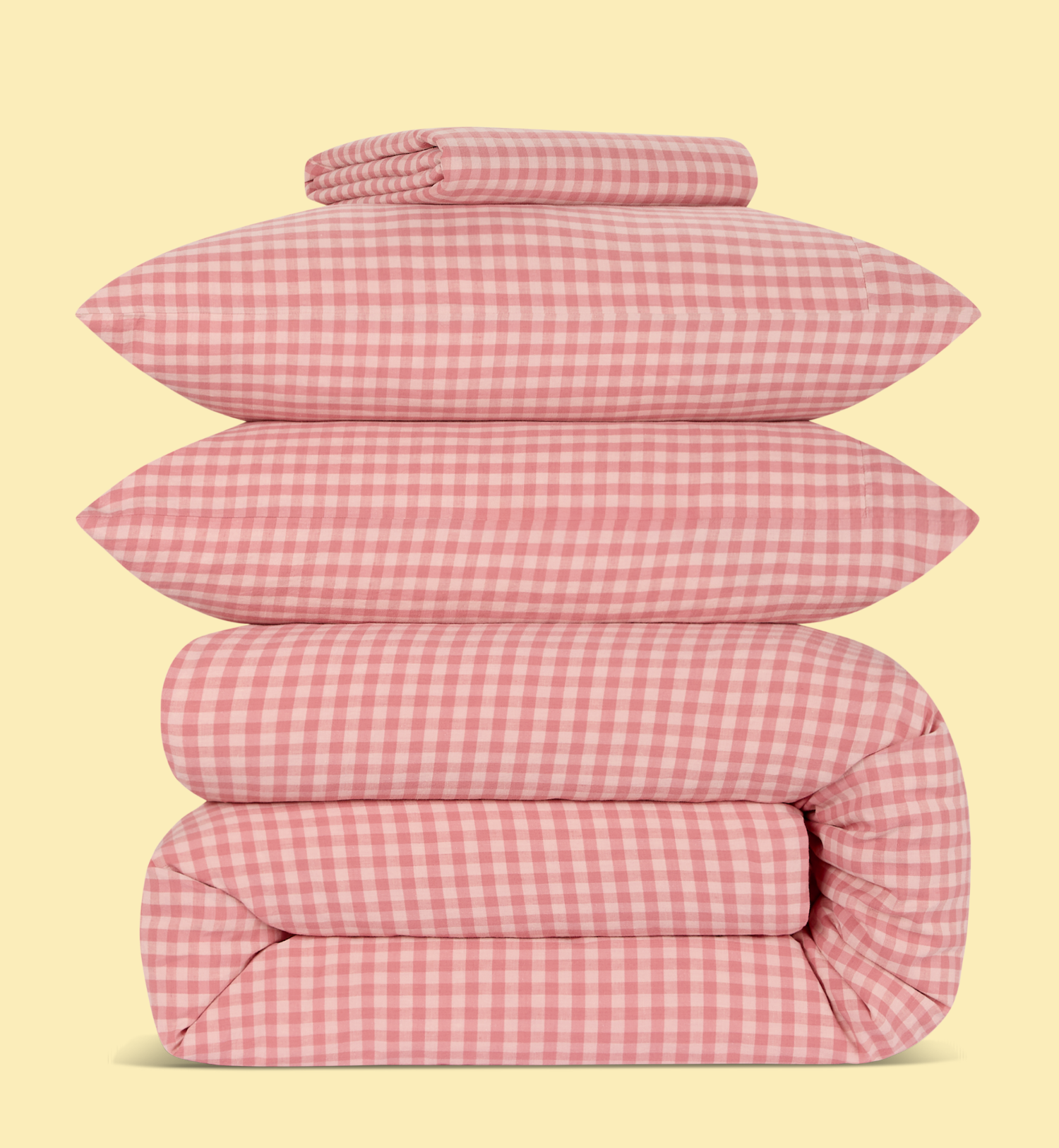 Dusty Pink & Rose Colour Drenched Gingham Linen Blend Duvet Cover