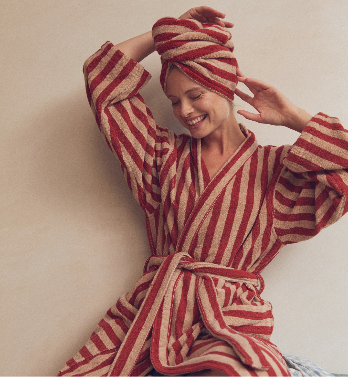 Sandstone Red Pembroke Stripe Cotton Robe