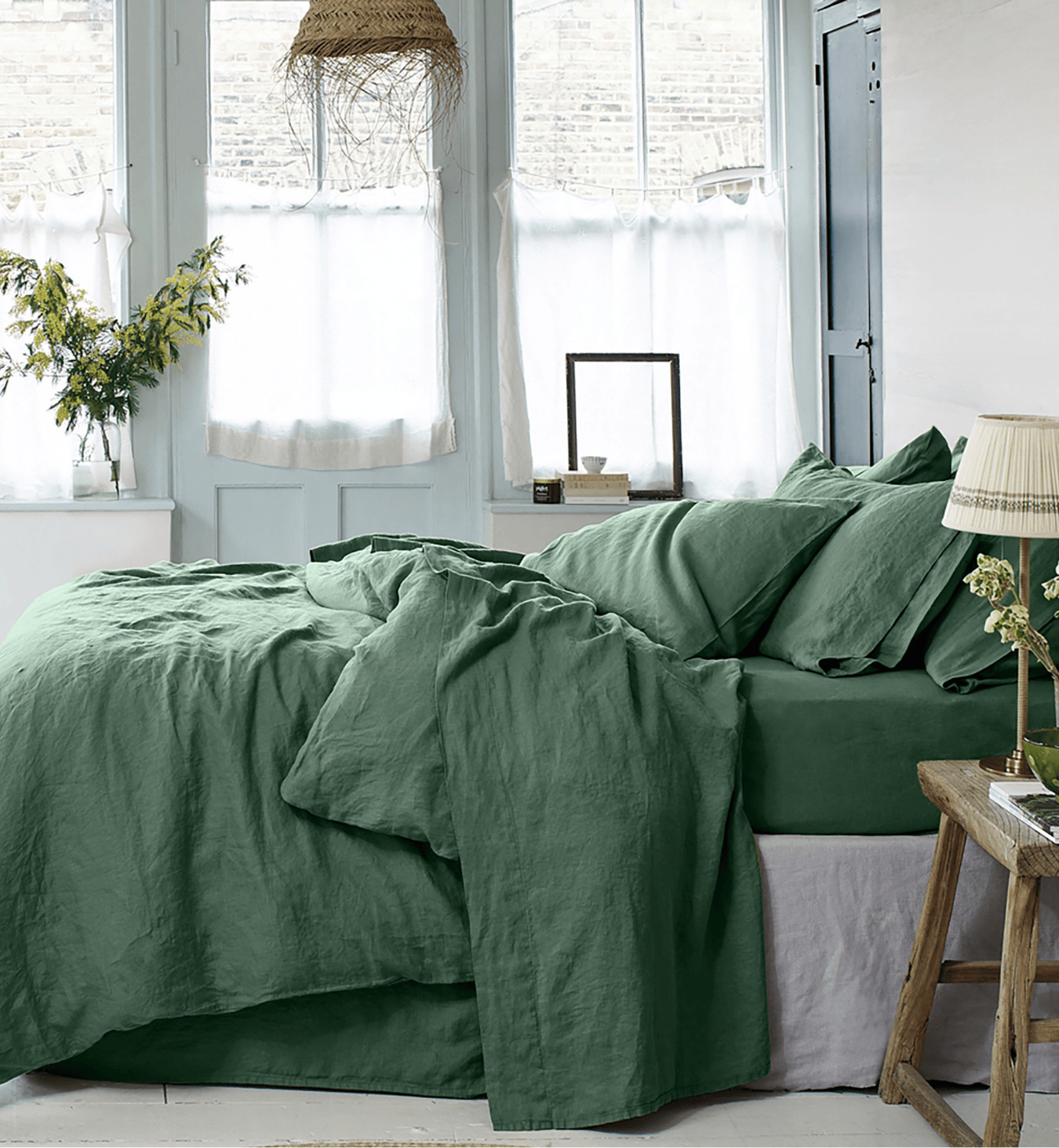 Elm Green Linen Blend Duvet Cover