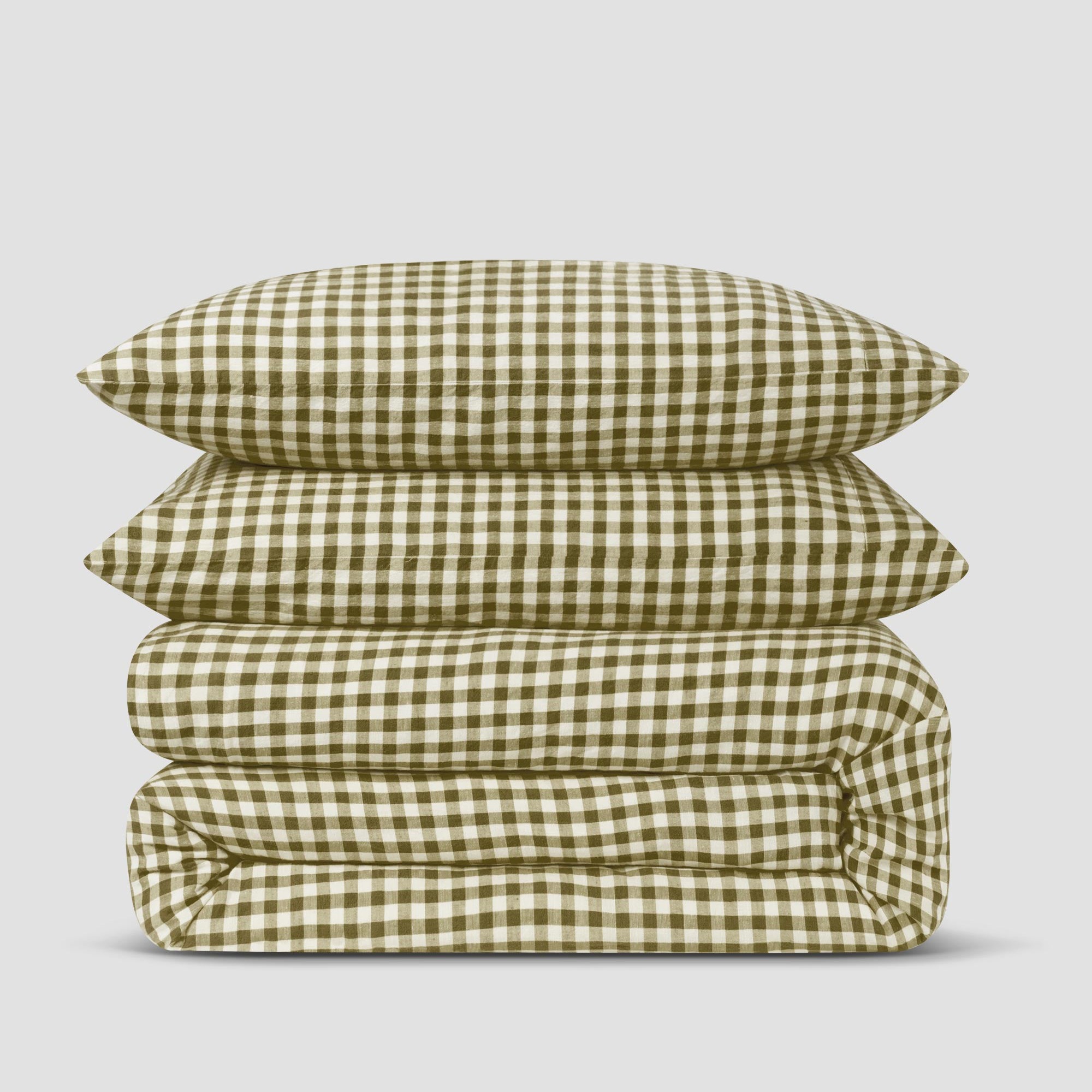 Botanical Green Gingham Linen Blend Duvet Cover