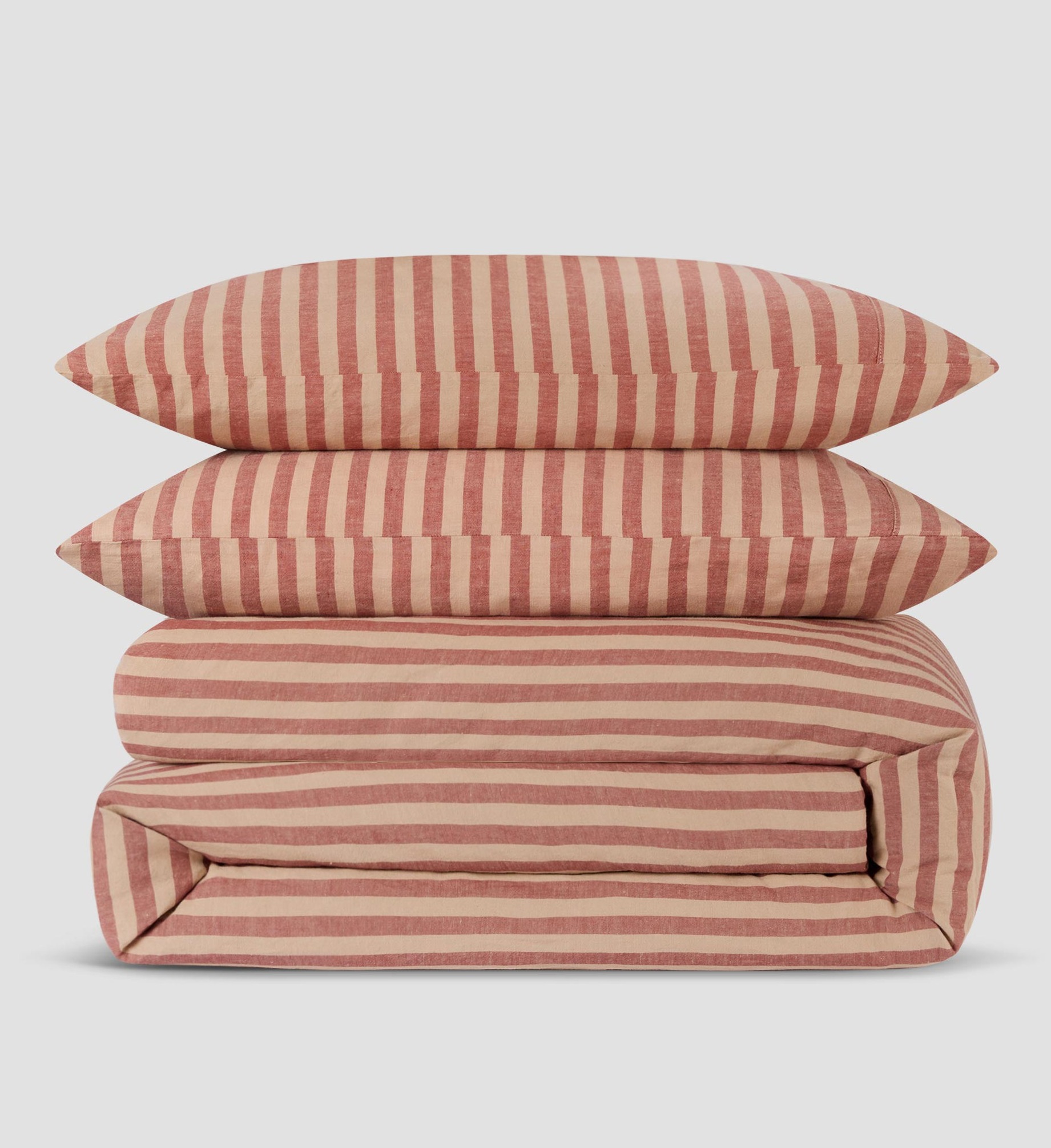 Sandstone Red Pembroke Stripe Linen Blend Duvet Set