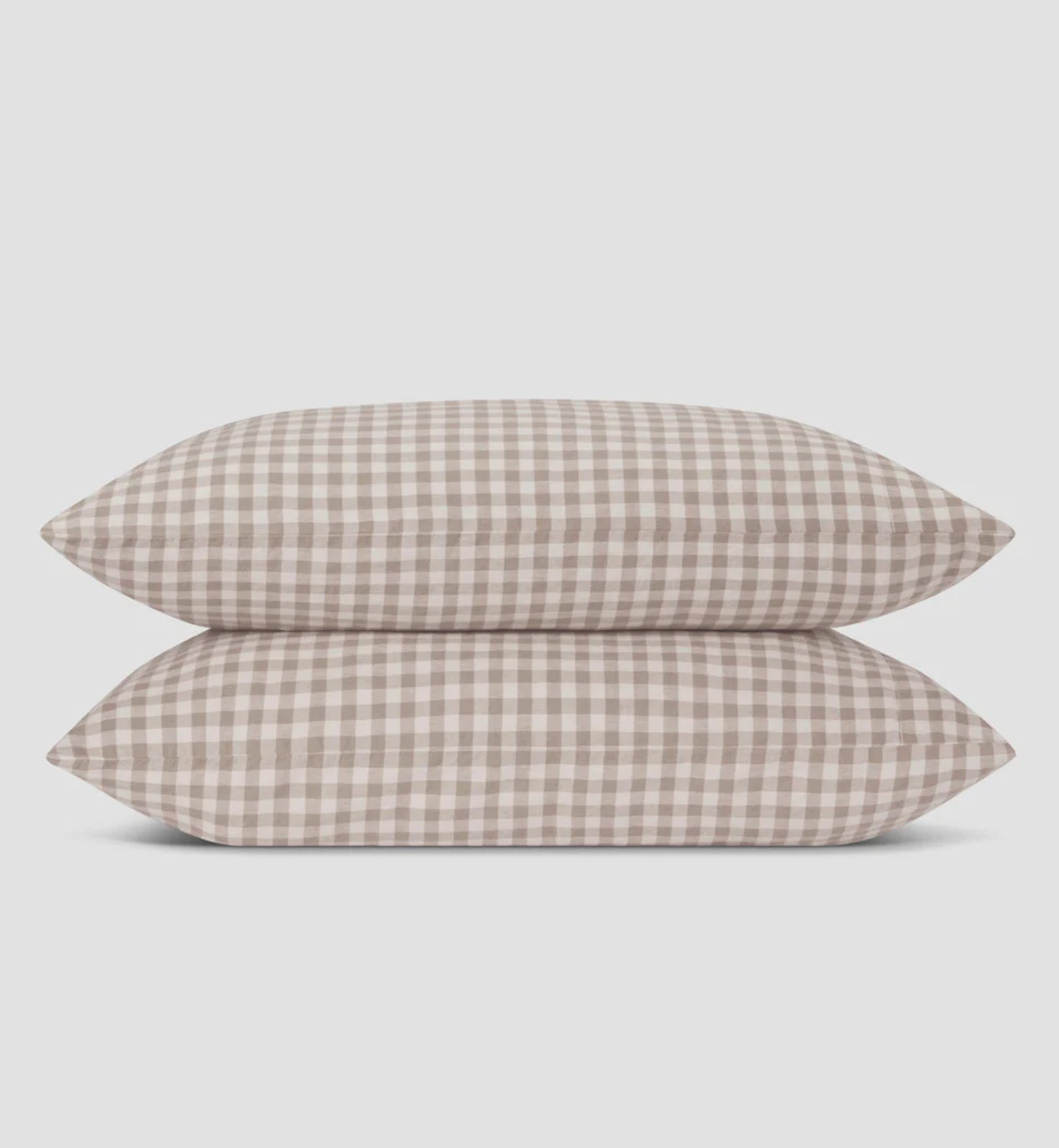 Mushroom Gingham Linen Blend Pillowcase Pair, Square (Pair)