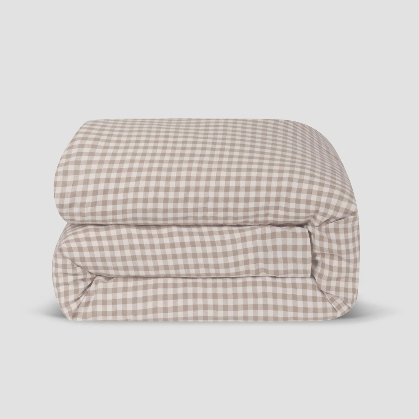 Mushroom Gingham 100% Linen Duvet Cover