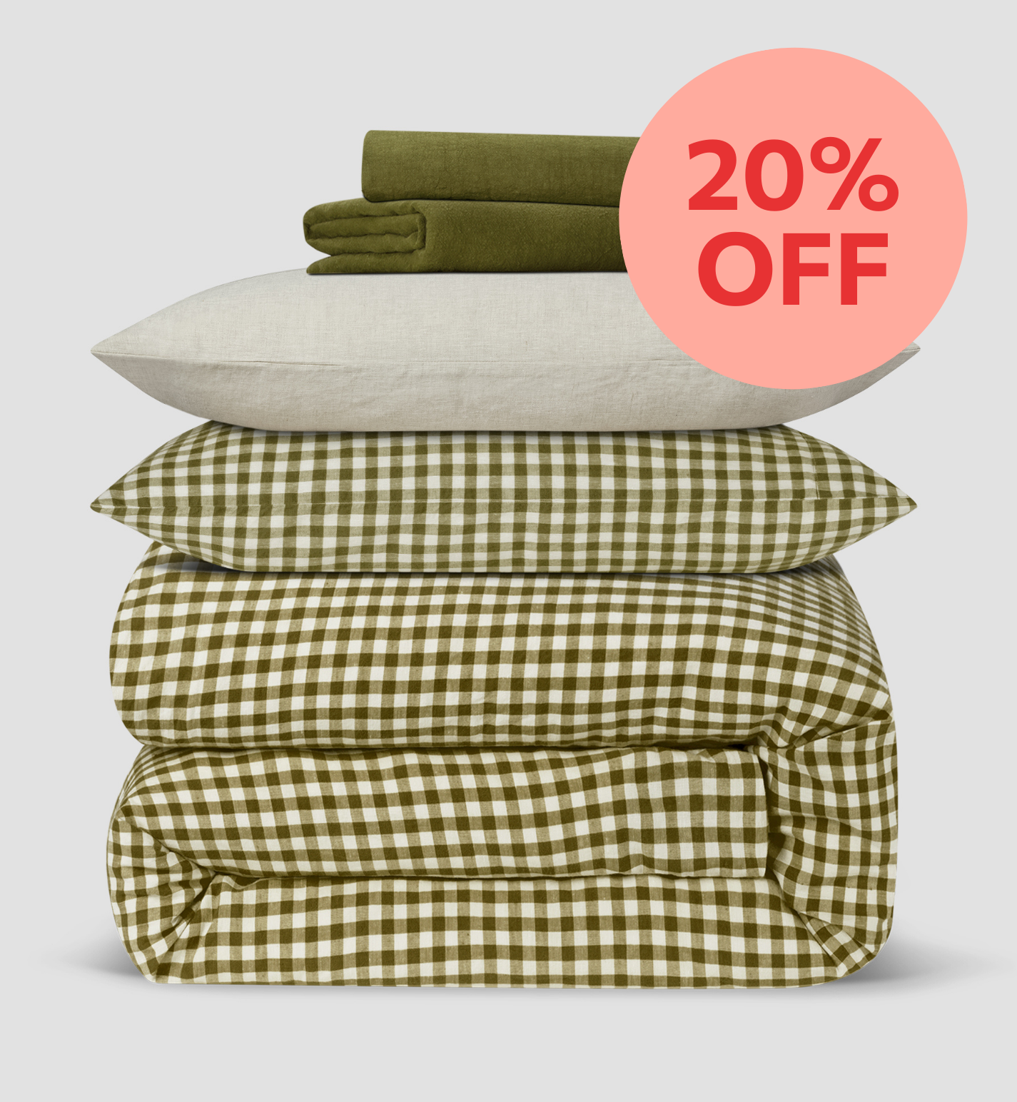 Botanical Green Gingham Linen Blend Duvet Cover