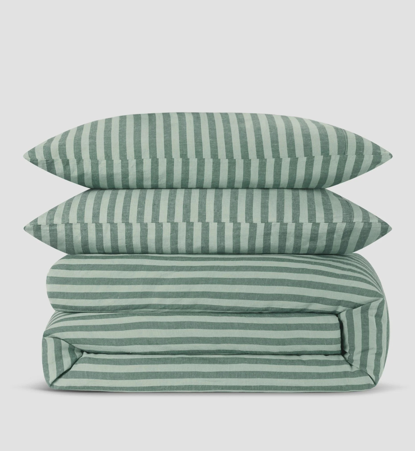 Pine Green Pembroke Stripe 100% Linen Duvet Cover