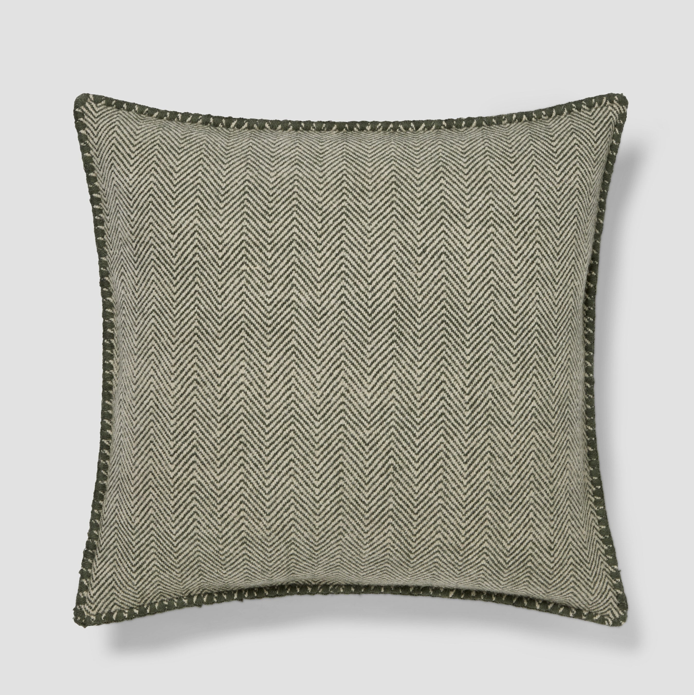 Fern Green Herringbone Wool Square Cushion Cover