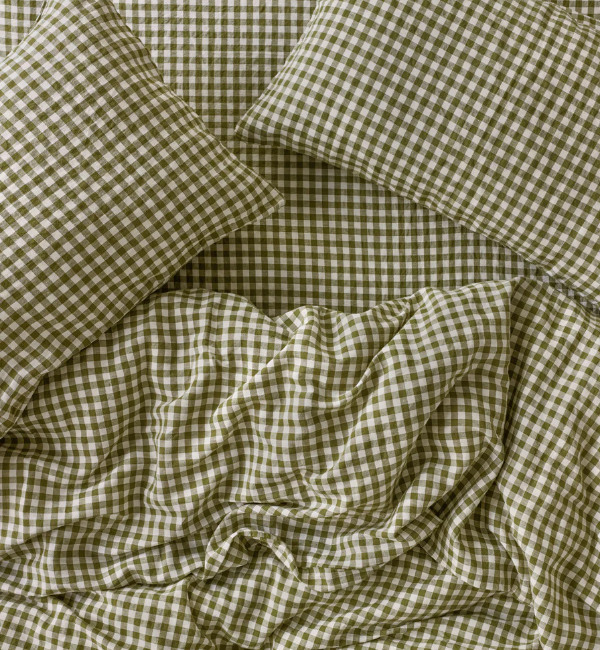 Botanical Green Gingham 100% Linen Duvet Cover