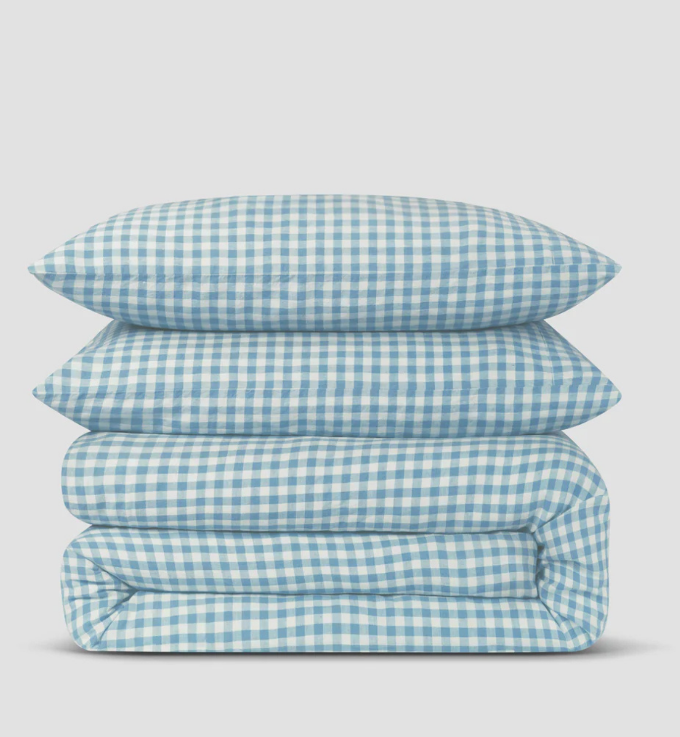 Warm Blue Gingham Linen Blend Duvet Cover