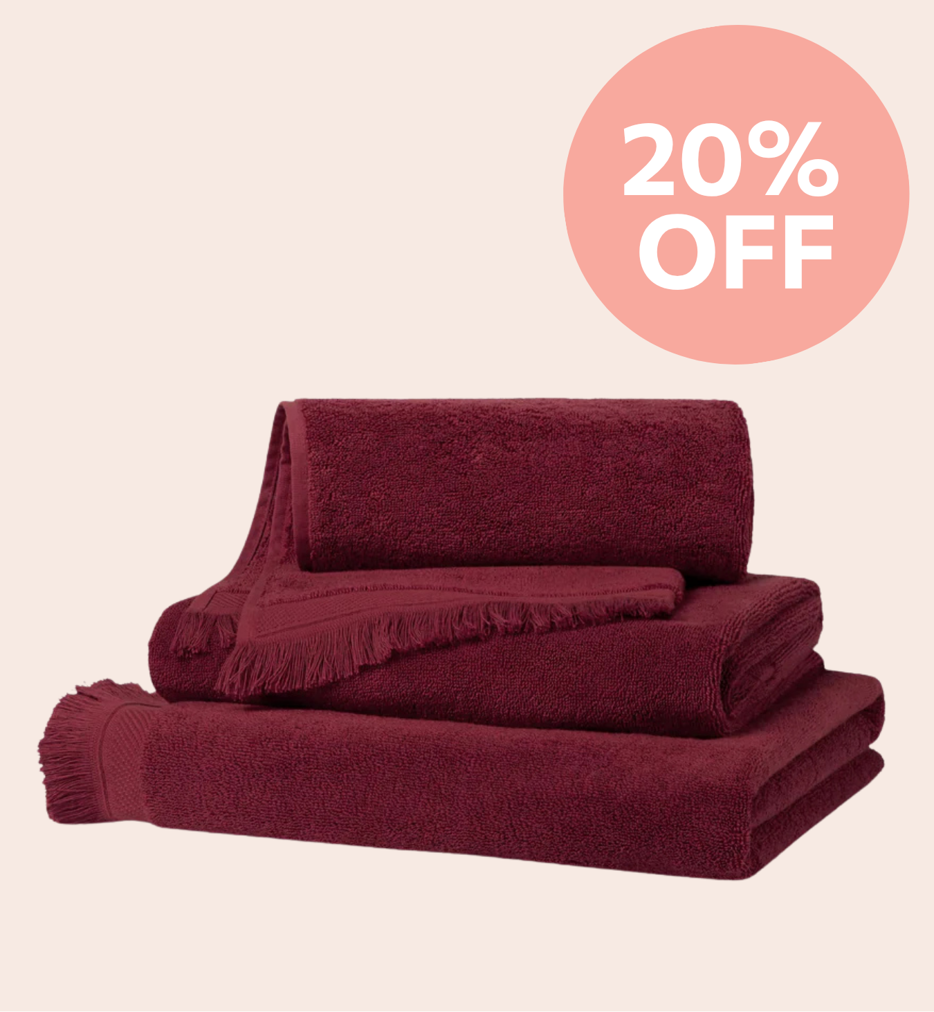 Rhubarb Fringe Edge Cotton Towels