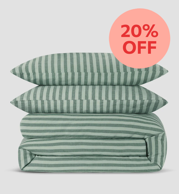 Pine Green Pembroke Stripe Linen Blend Duvet Cover