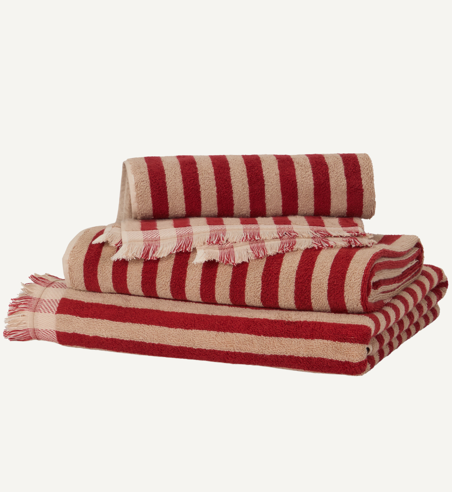 Sandstone Red Pembroke Stripe Cotton Towels