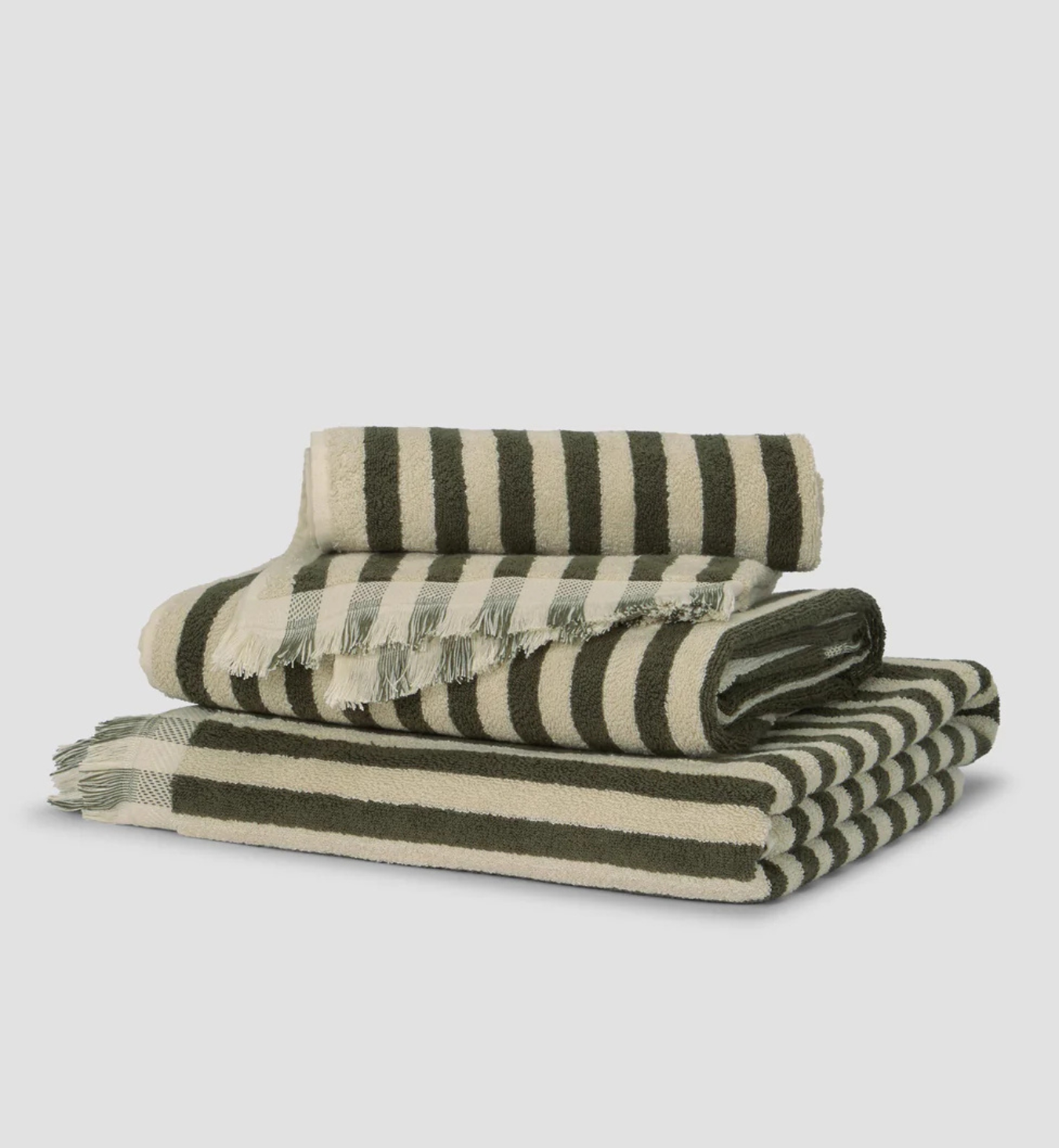 Olive Green Pembroke Stripe Cotton Towels