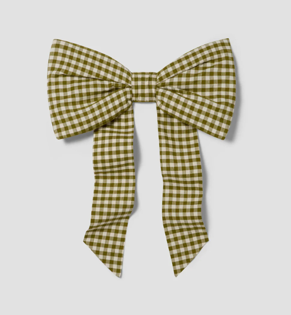 Botanical Green Gingham Linen Blend Bow