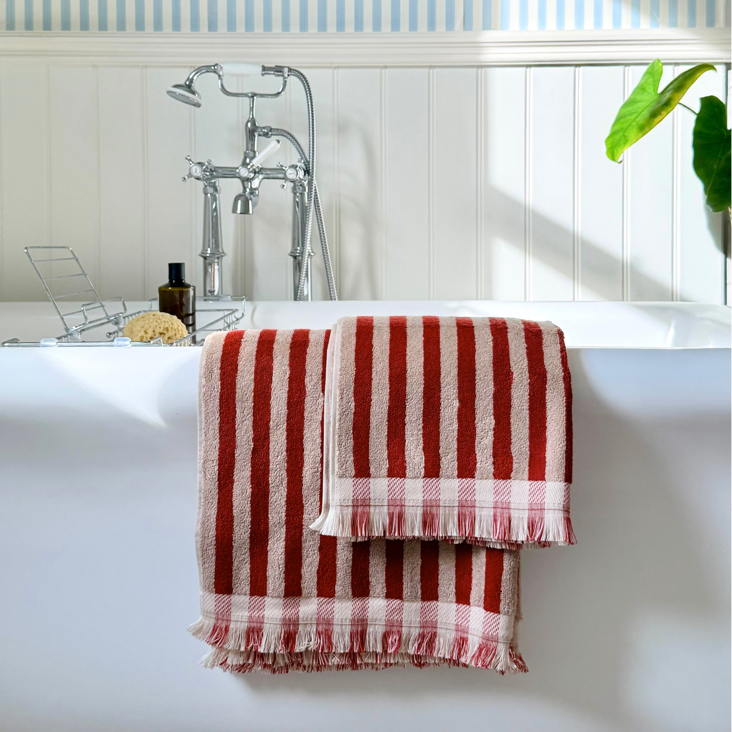 Sandstone Red Pembroke Stripe Cotton Towels
