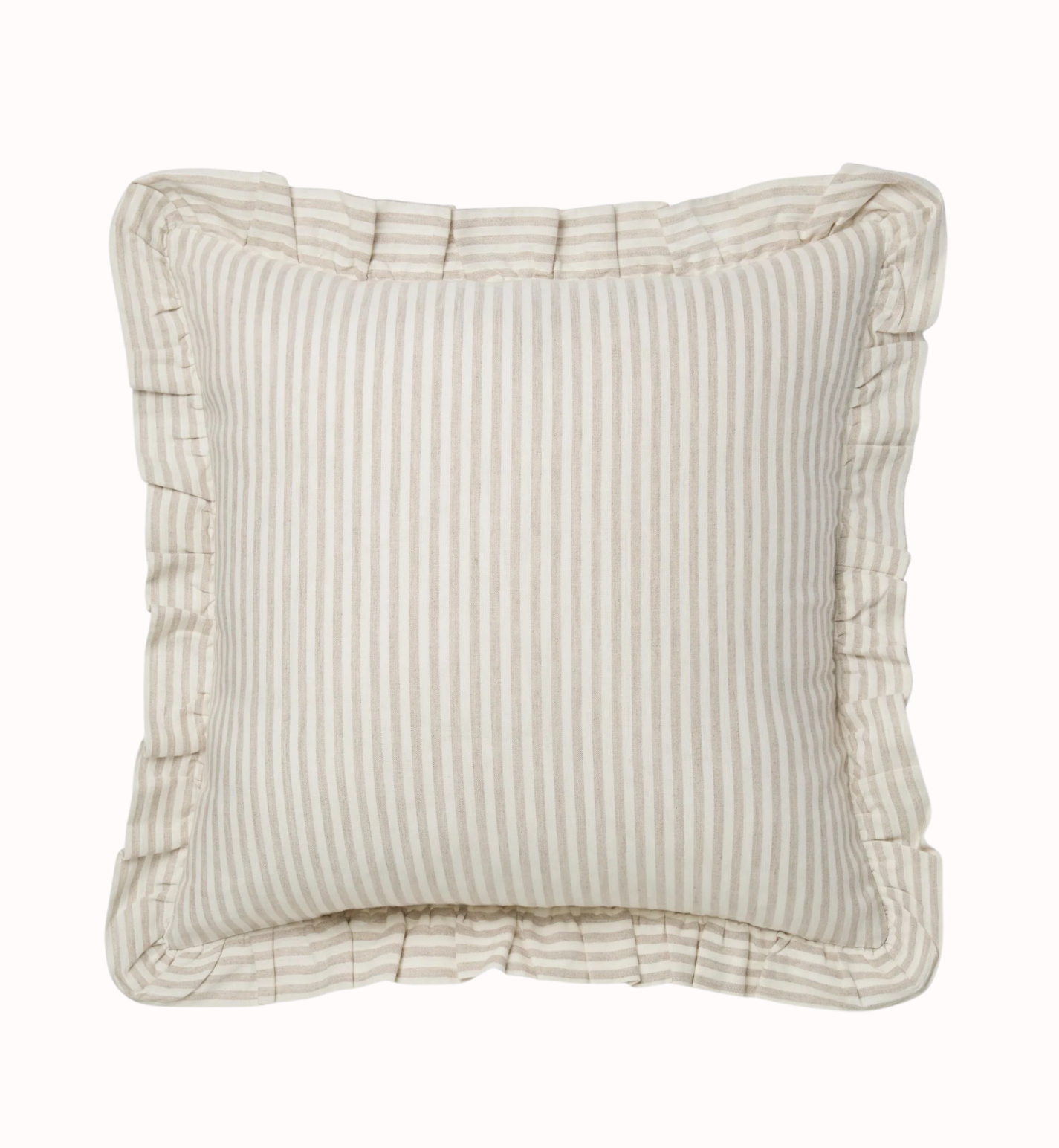 Oatmeal Stripe Frill Linen Blend Filled Cushion
