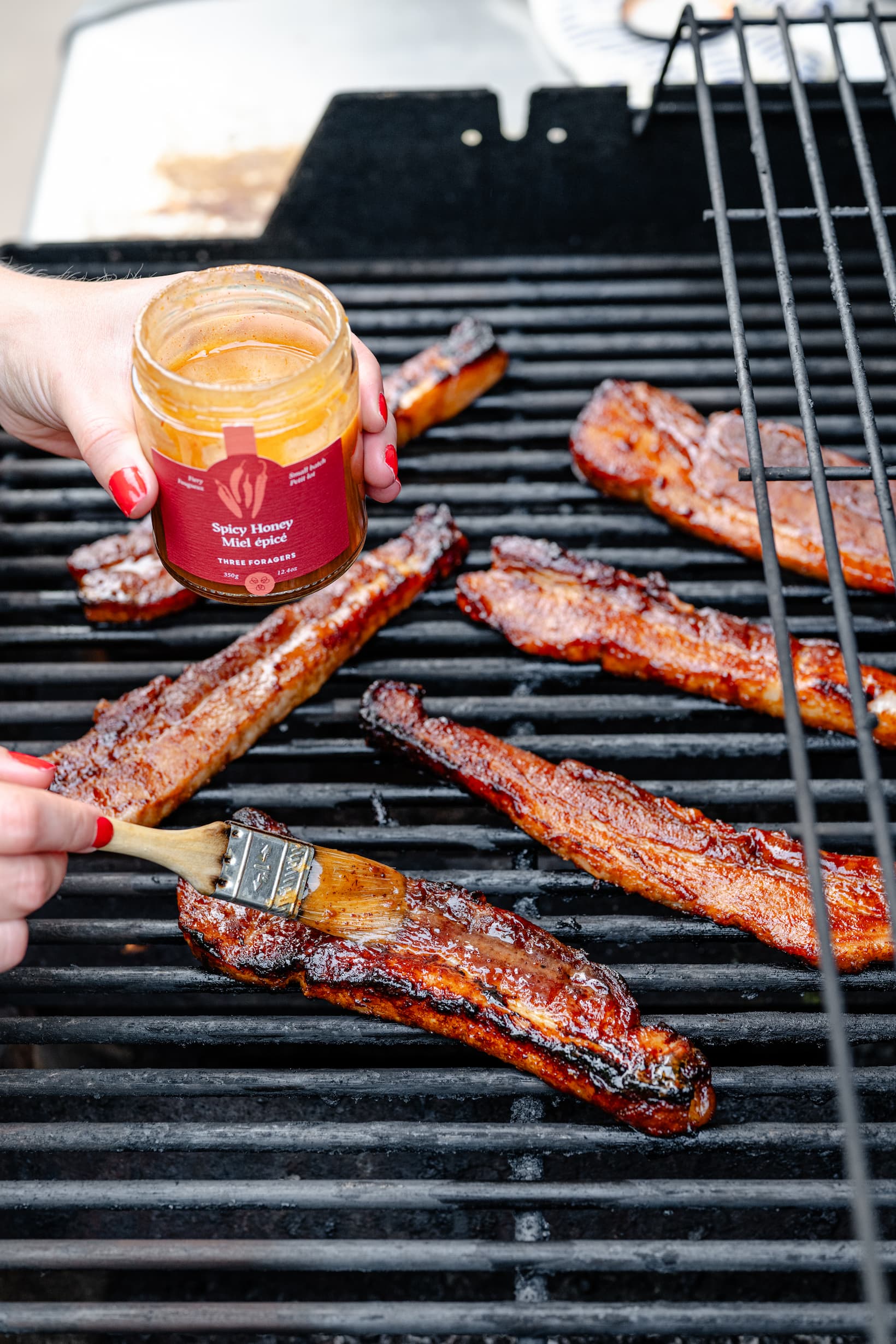Barbecued pork belly glazed with our Spicy Honey