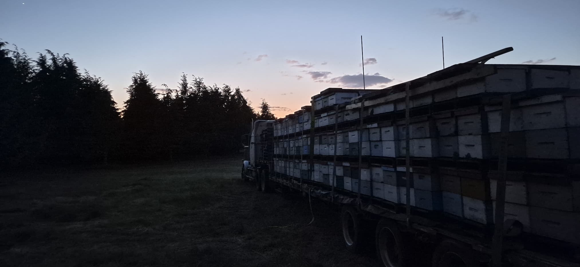 The truck all loaded up as the sun sets