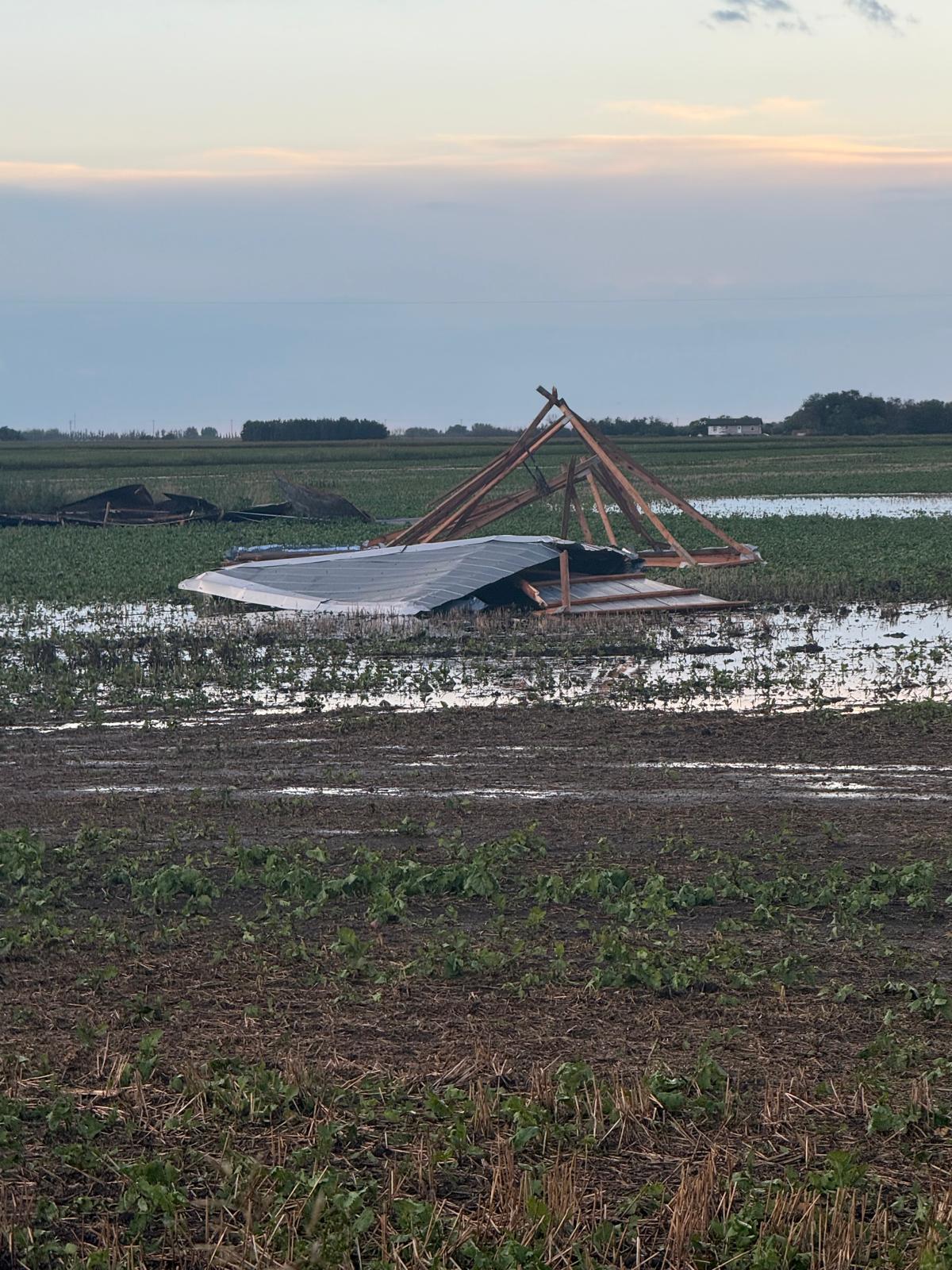 What's left of the grain bin next door, after our Friday storm