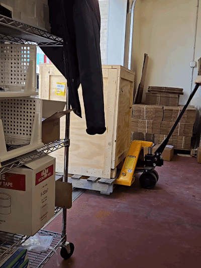 A new creamer getting wheeled into our production space