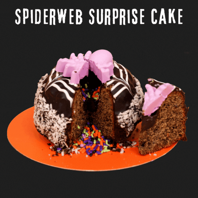 Spiderweb Surprise cake with sprinkles