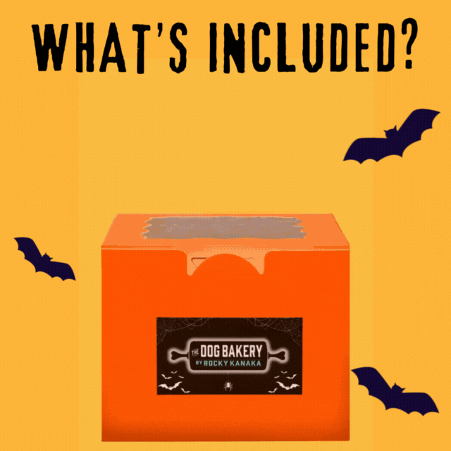  Trick or Treat Box For Dogs Grab Your Dog their own Limited Edition Halloween Lick Or Treat Box that's jam packed with goodies. Your dog will get a SURPRISE cake, spooky collagen sticks, mini pumpkin treats, a peanut butter candy bone and a cute frankenstein plush toy.  Reserve your Lick or Treat Box today.