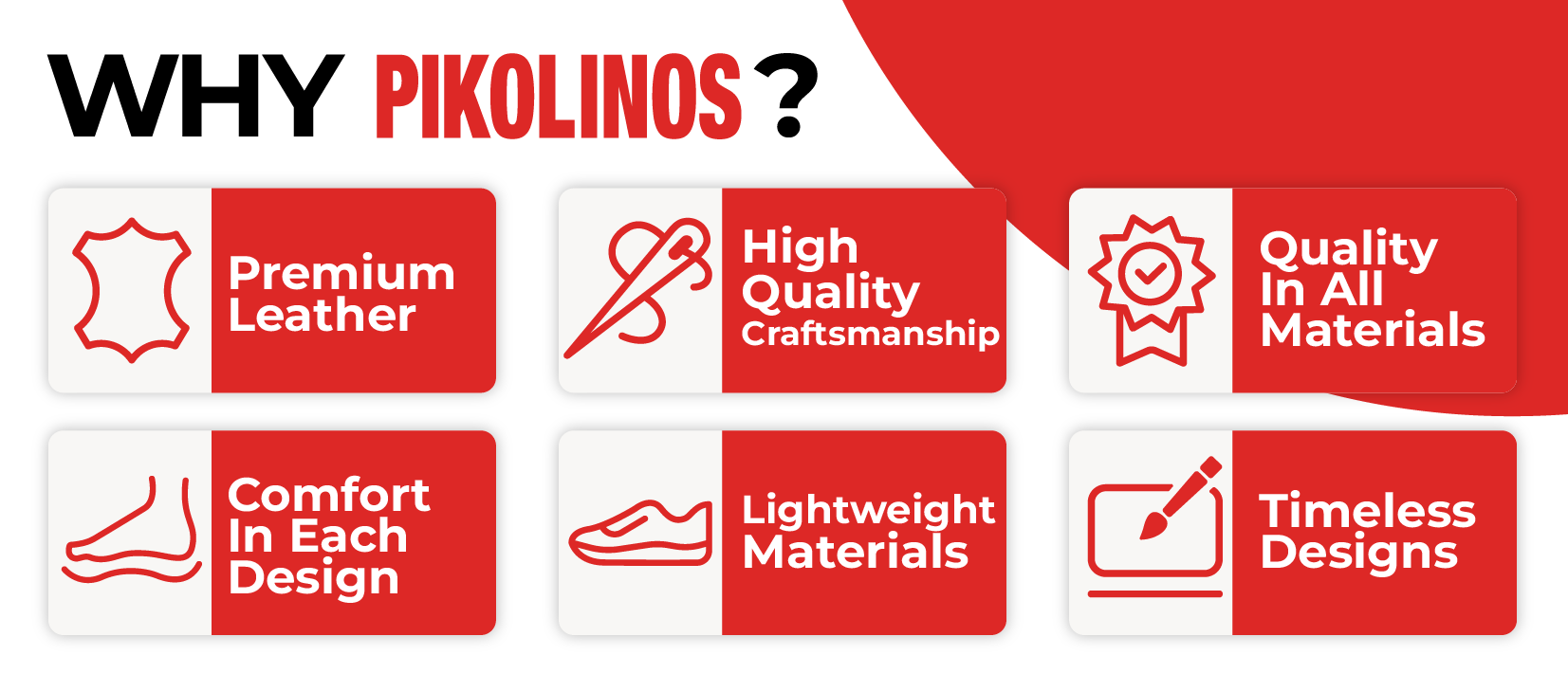 Why Pikolinos? | Premium Leather | High Quality Craftsmanship | Quality In All Materials | Comfort In Each Design | Lightweight Materials | Timeless Designs |