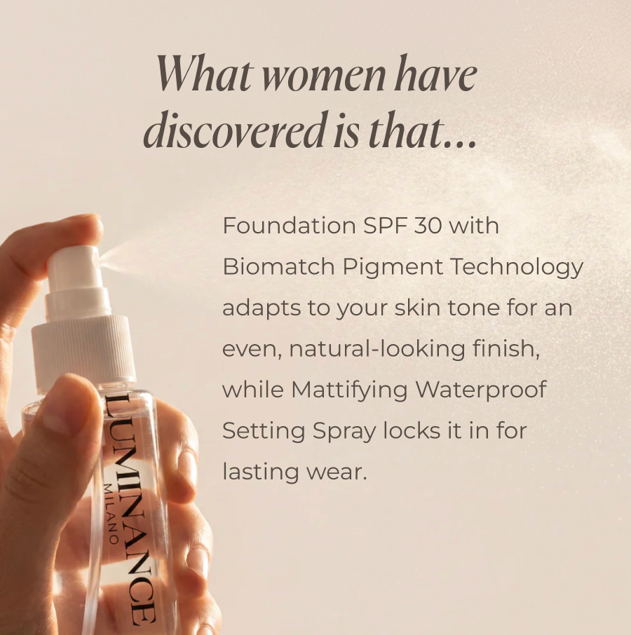 What women have discovered is that…  Pairing it with Mattifying Waterproof Setting Spray is what takes that finish from good to lasting. 