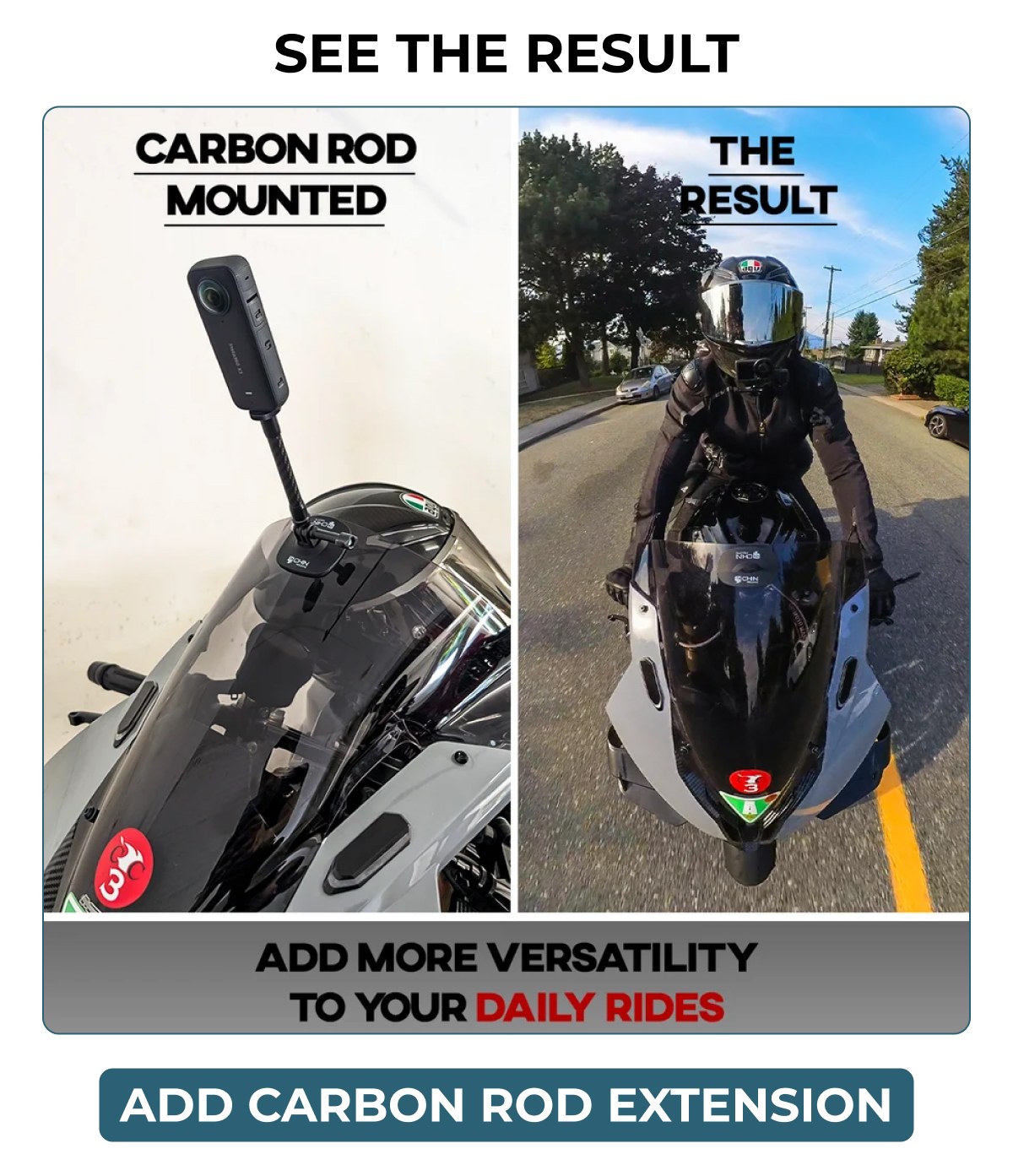 See the result carbon rod mounted the result add more versatility to your daily rides add carbon rod extension