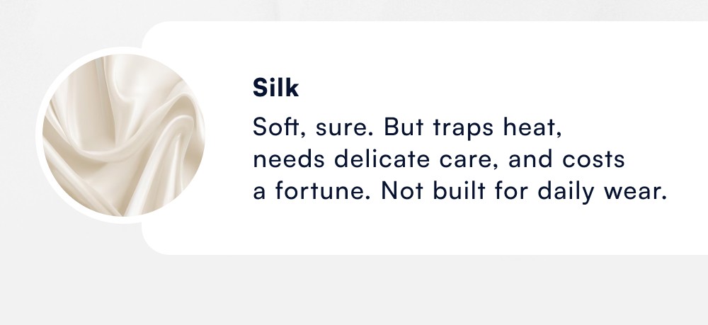 Silk Soft, sure. But traps heat, 
needs delicate care, and costs 
a fortune. Not built for daily ...
