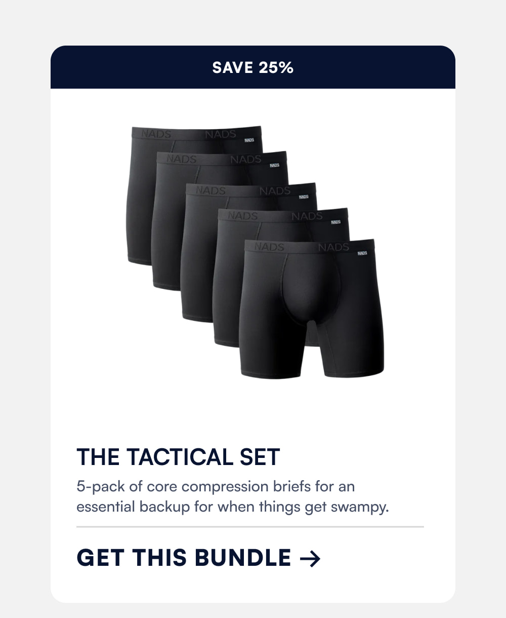 Save 25% The Tactical Set  5-pack of our organic cotton boxer briefs for an essential backup for when things get swampy. GET THIS BUNDLE