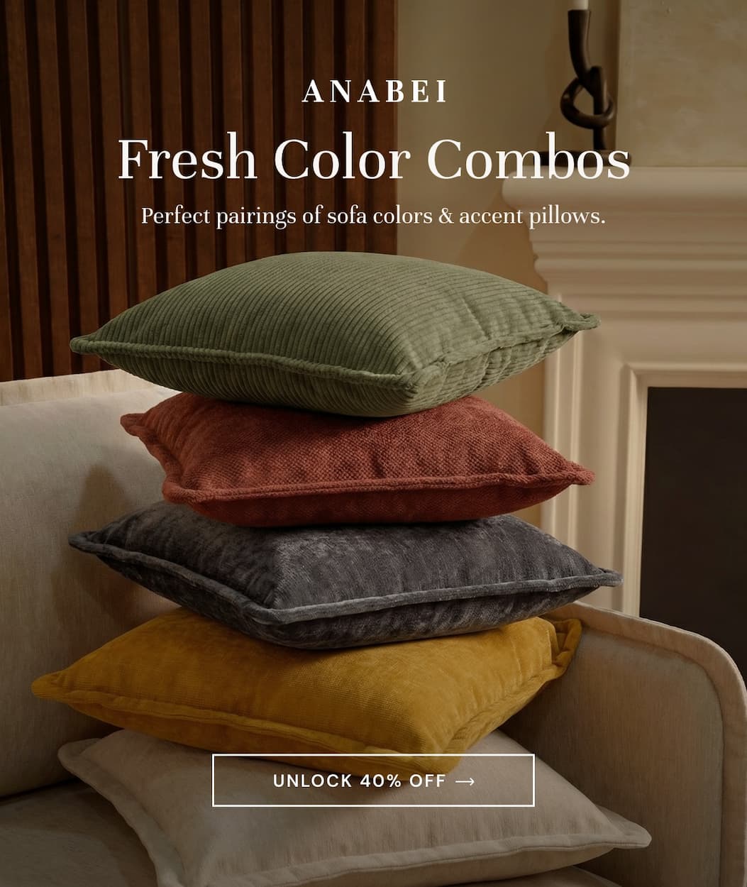 Perfect pairings of sofa colors and accent pillows: now 40% off!